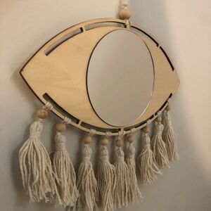 Eye-Shaped Wood Wall Mirror with Tassels